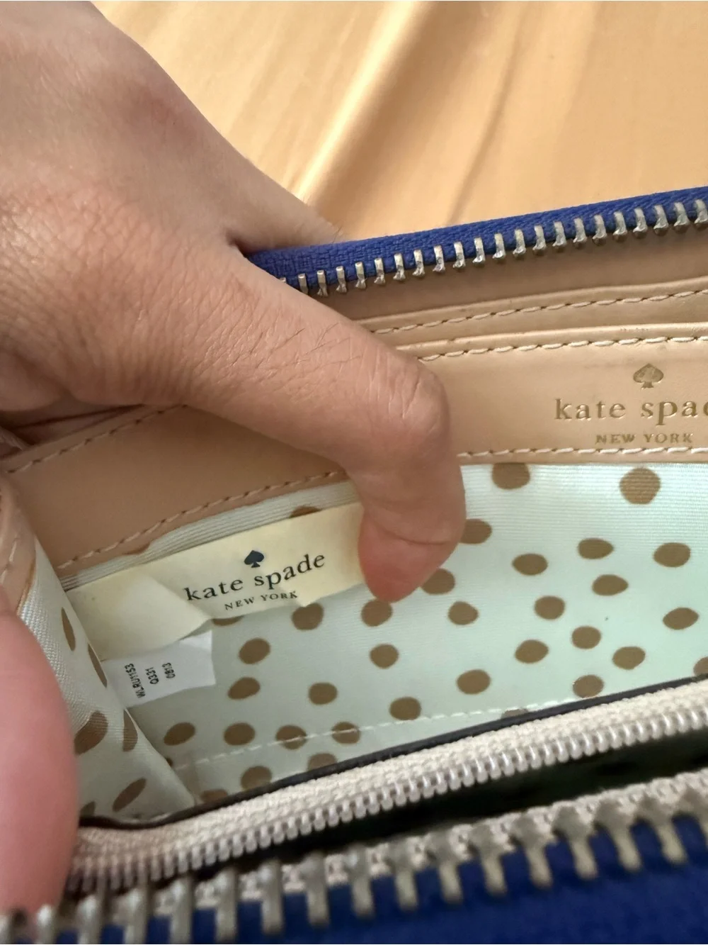 kate spade Blue Pebbled Leather Cosmetic Pouch